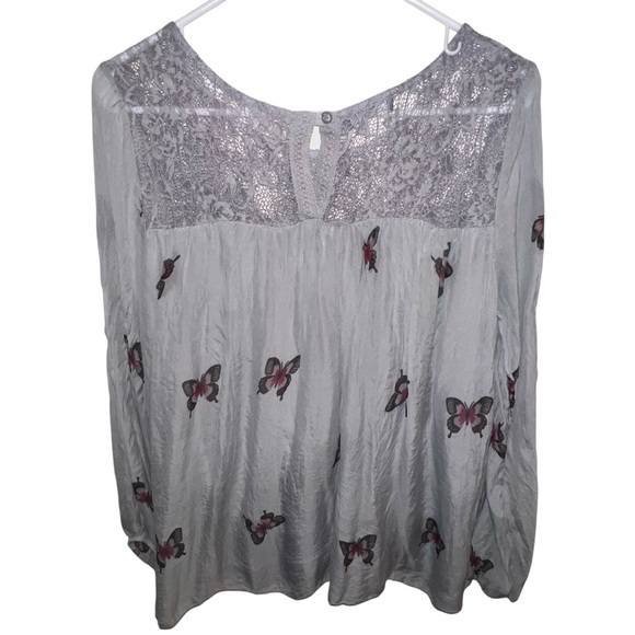 EUC Giulia Silk Elegant Lace Butterfly Print 🦋 Lace Long Sleeve Grey Top Small - Picture 7 of 7
